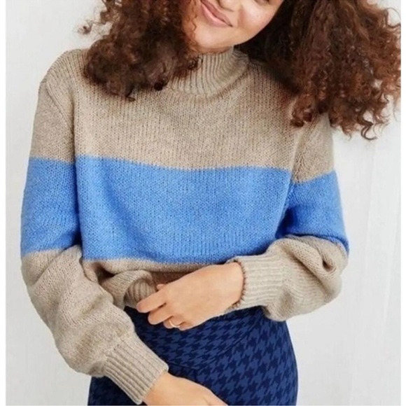 aerie Tops - Aerie Blue and Tan Cowl Neck Sweater